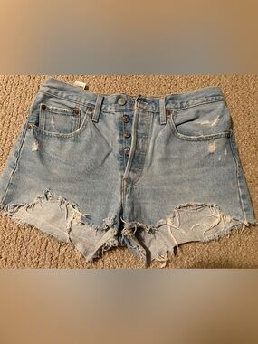 Levi's Light Blue Distressed Denim Jean Shorts
